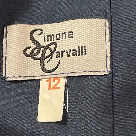 Simone Cavalli Dress Size 12 Ruched Side Strapless Jeweled Navy Blue Cocktail - Picture 7 of 10